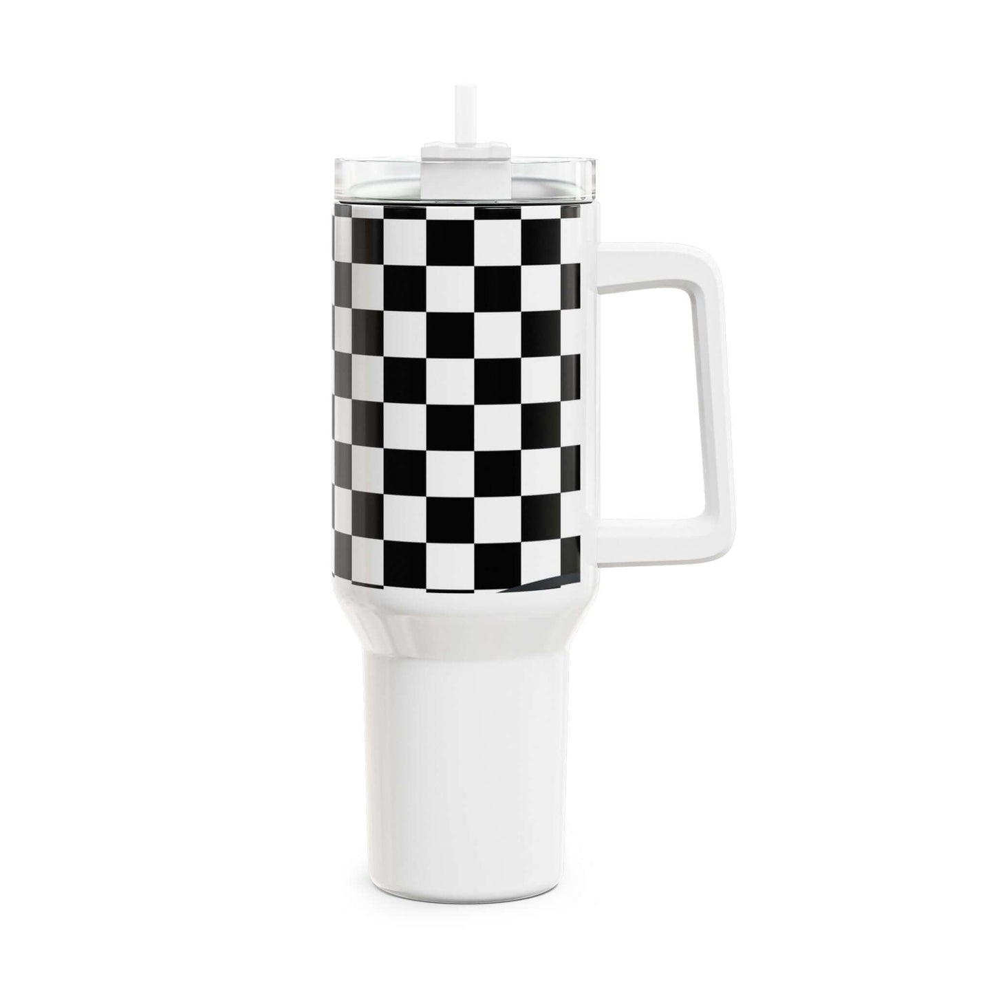White Checkered Gym Tumbler -COFFEEBRE