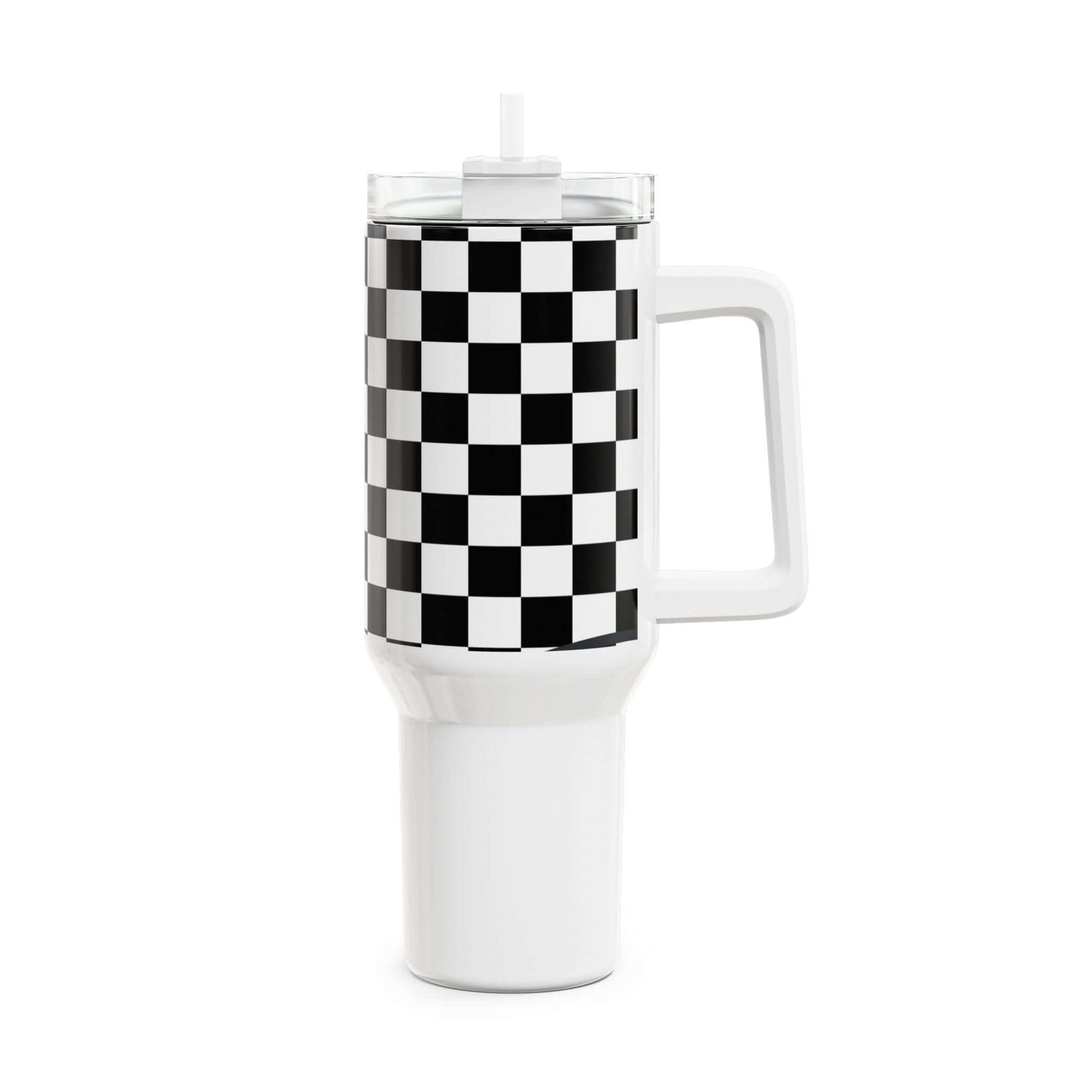 White Checkered Gym Tumbler -COFFEEBRE