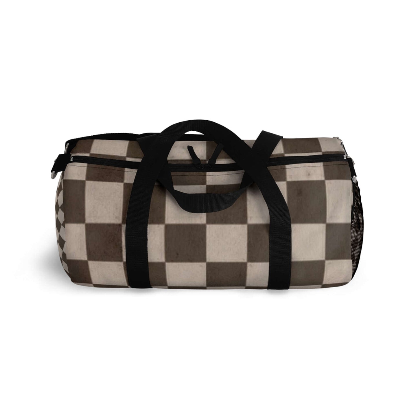 Brownn Checkered Duffel Gym Bag - COFFEEBRE