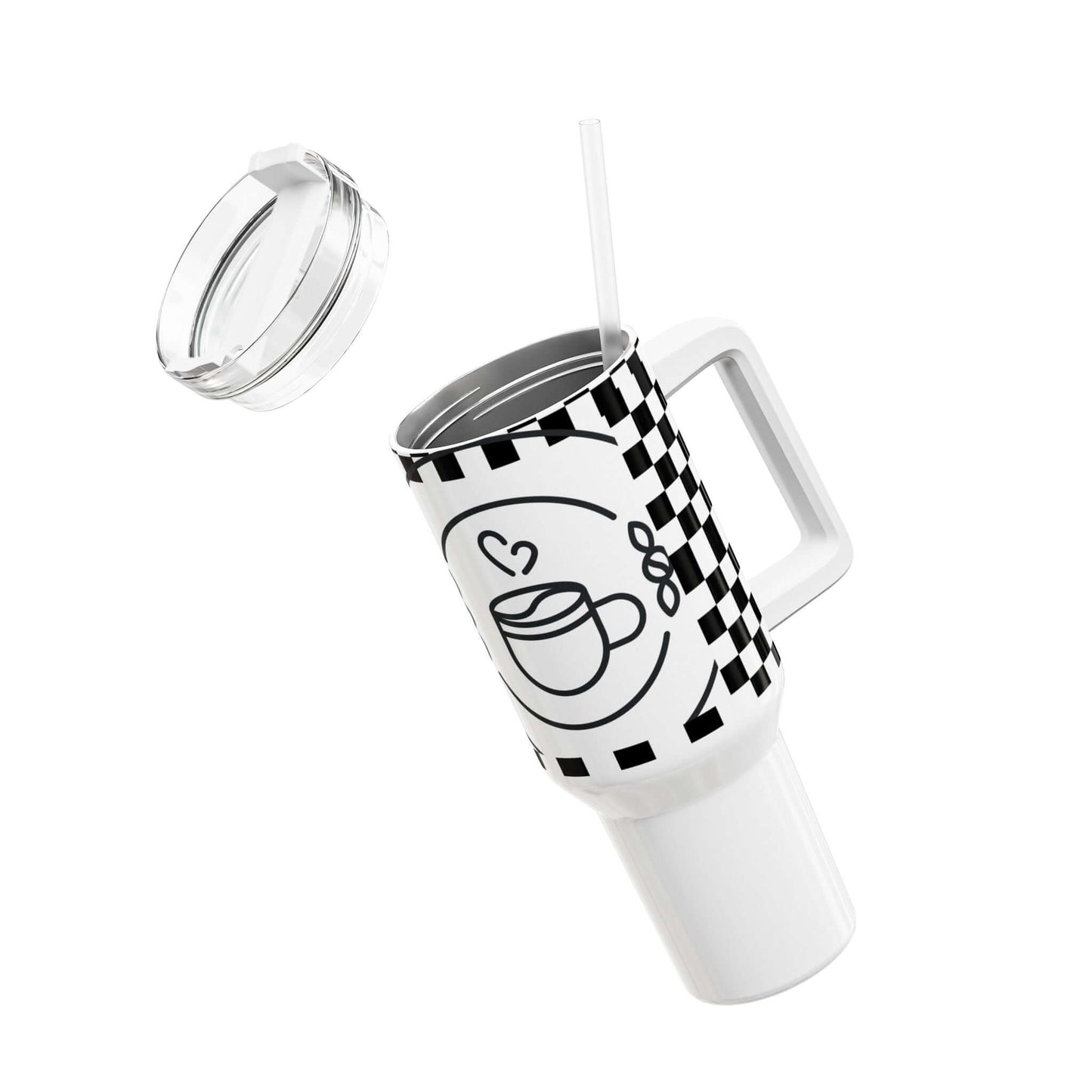 White Checkered Coffee Tumbler - COFFEEBRE