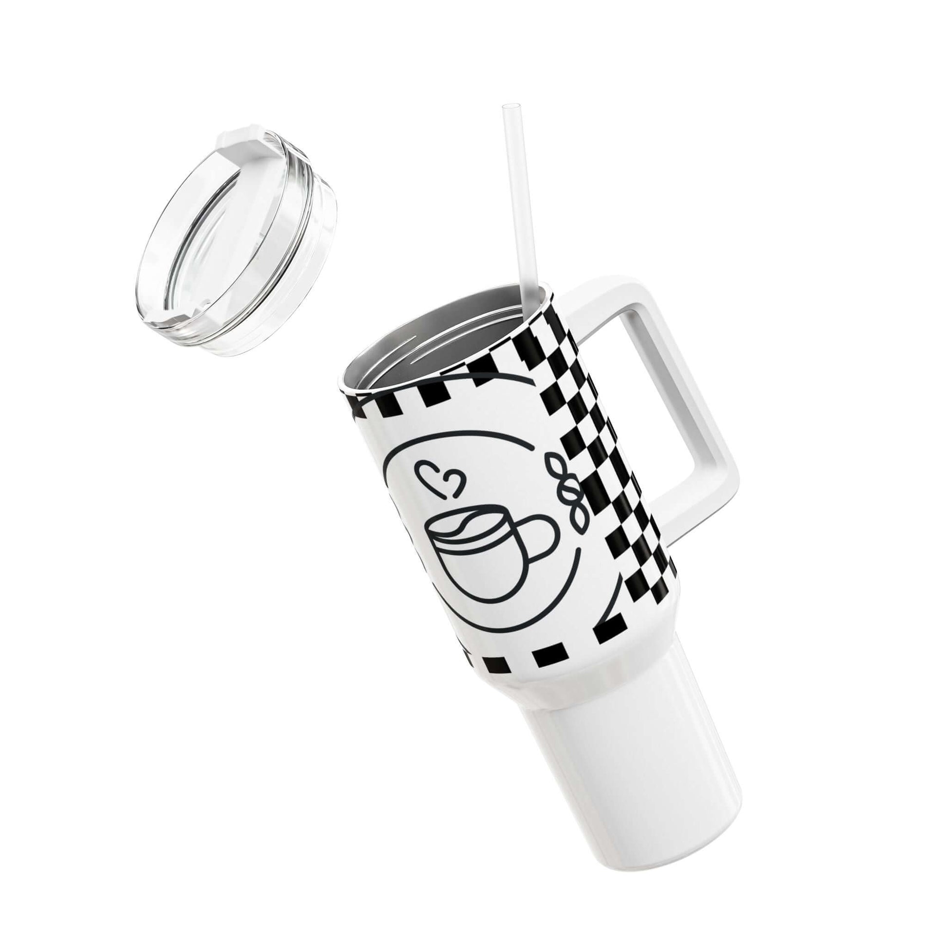White Checkered Coffee Tumbler - COFFEEBRE