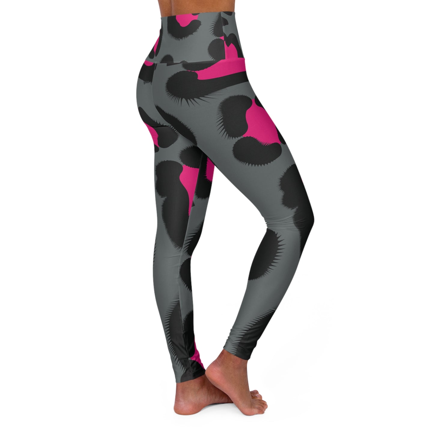 Grey Animal Print High Waisted Yoga Leggings - COFFEEBRE
