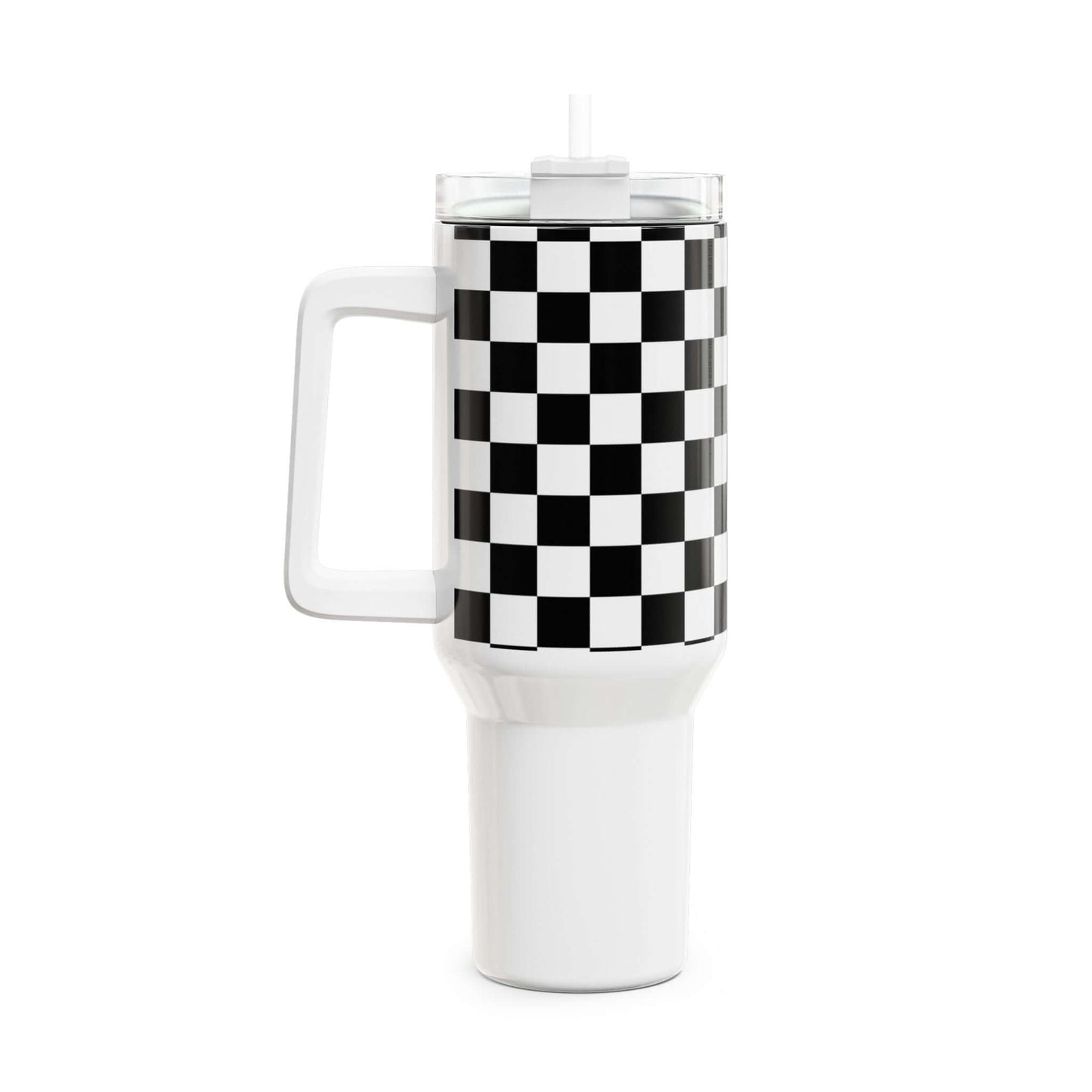 White Checkered Gym Tumbler -COFFEEBRE