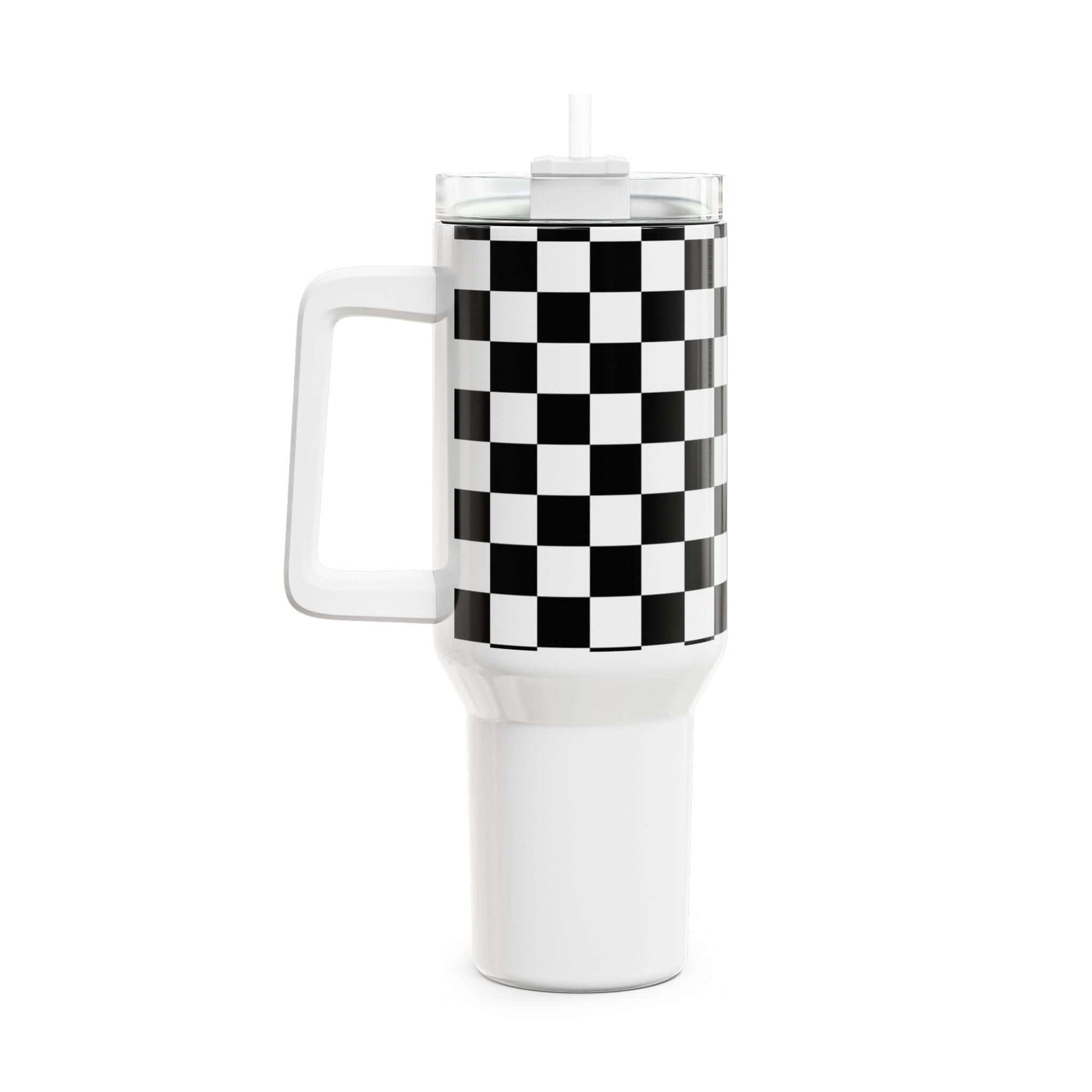 White Checkered Gym Tumbler -COFFEEBRE
