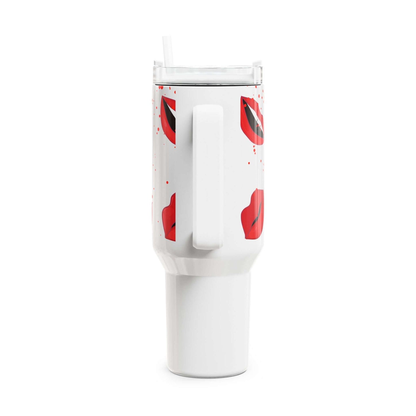 Red Lips Gym Tumbler with vibrant lip print, perfect for stylish hydration on the go.