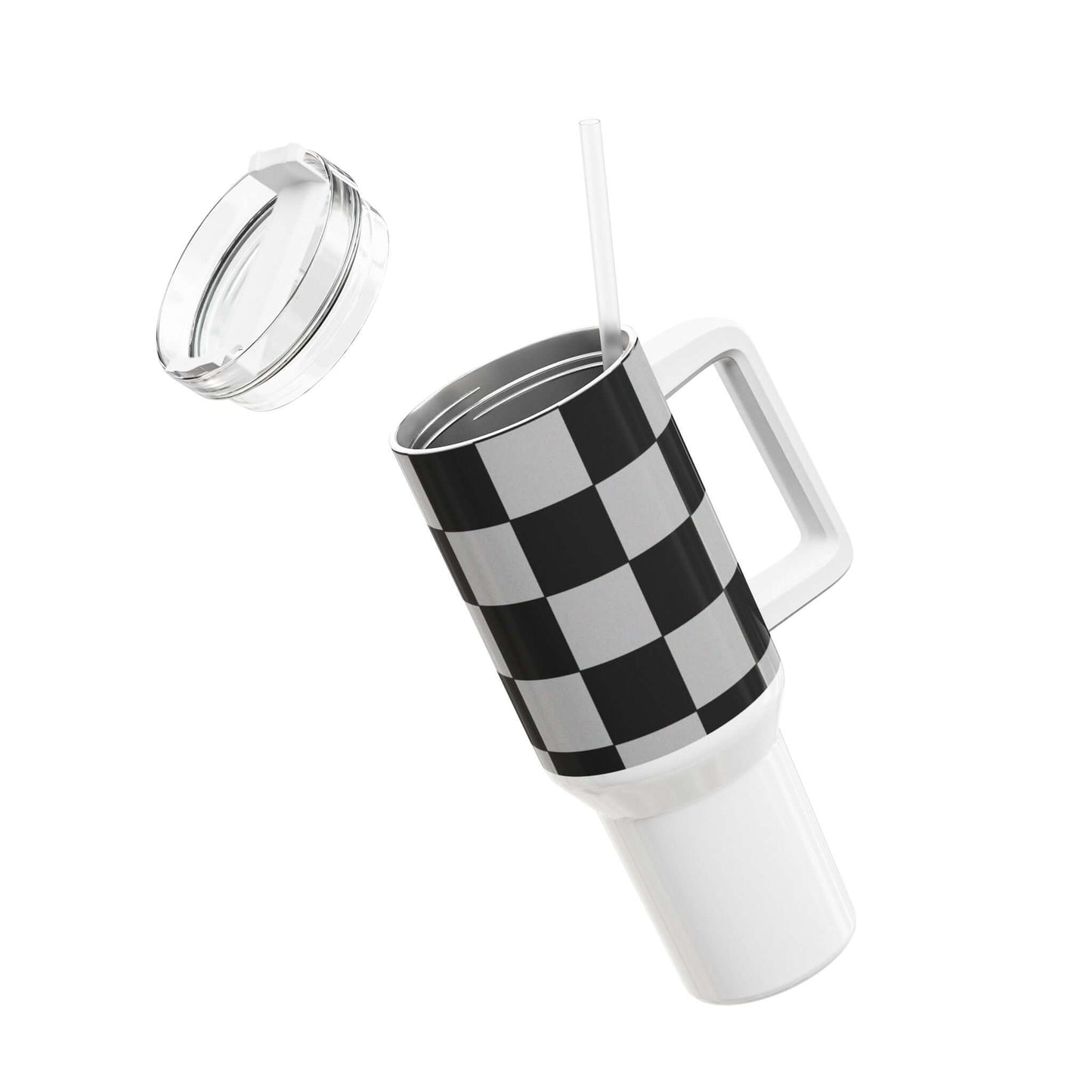 Checkered Fitness Lifestyle Tumbler with clear lid and straw for hydration on the go