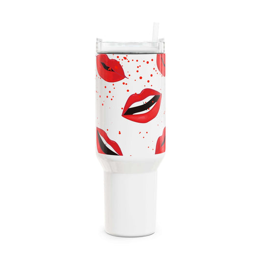 Red Lips Gym Tumbler showcasing vibrant red lips design, perfect for stylish hydration on the go.