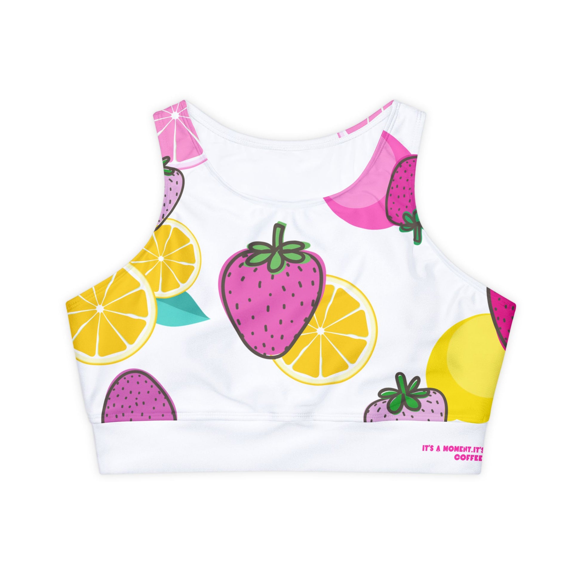 Pink Strawberries Lemon Sports Bra - COFFEEBRE