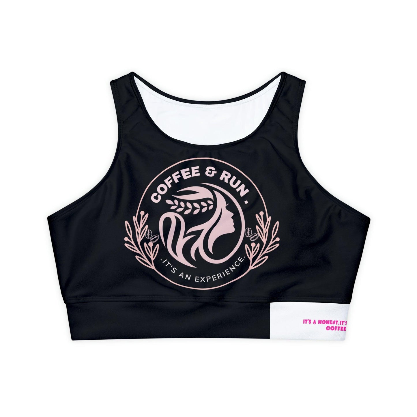 Black Fully Lined, Coffee Run Padded Sports Bra - COFFEEBRE