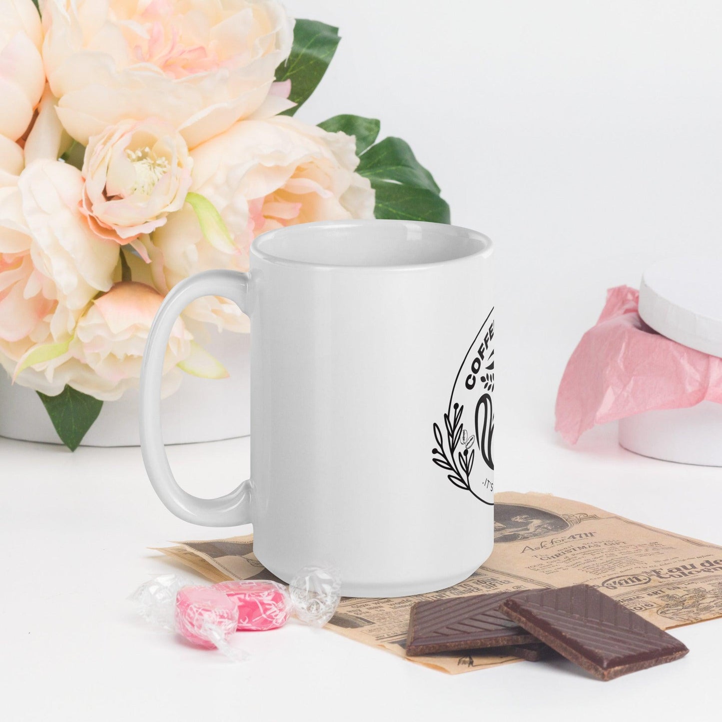 Minimalist White Coffee and Vlog Glossy Mug Gift - COFFEEBRE