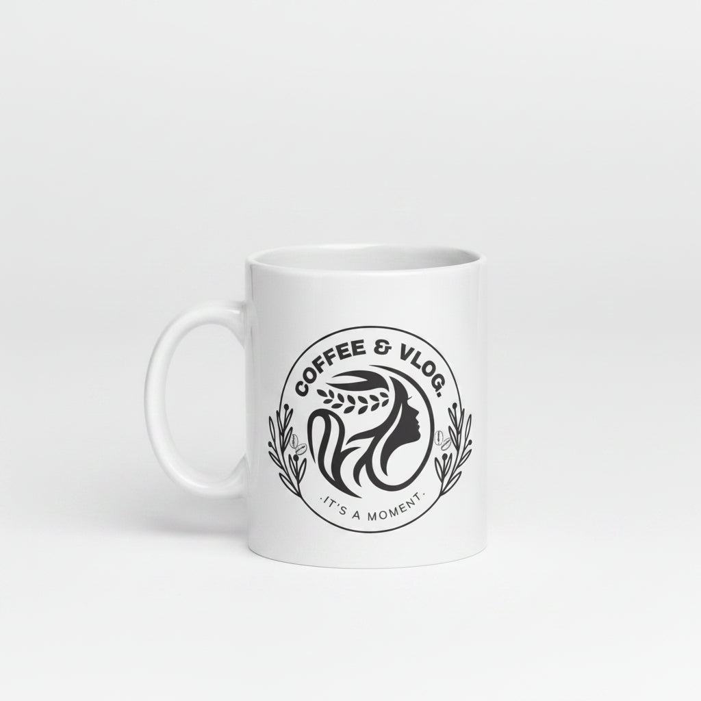Minimalist White Coffee and Vlog Glossy Mug Gift - COFFEEBRE