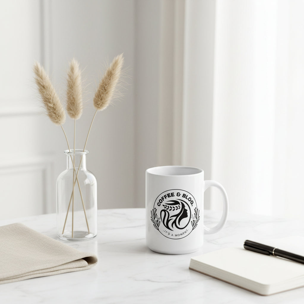 Minimalist White Glossy Coffee Mug Gift For Coffee Blogger - COFFEEBRE