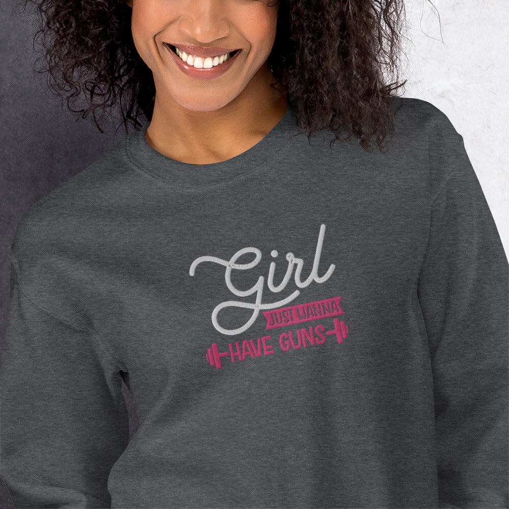 Girls Just Wanna Embroidered Fitness Sweatshirt - COFFEEBRE