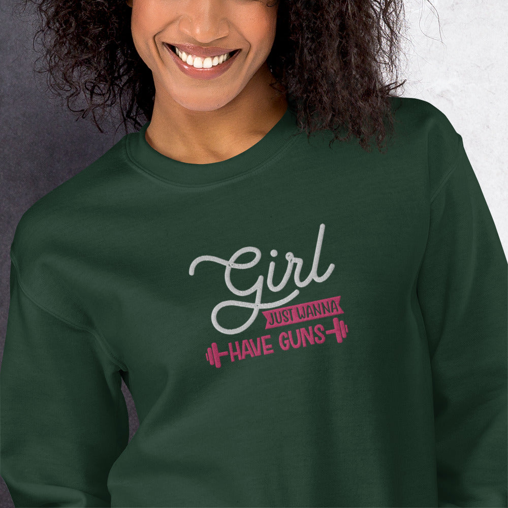 Girls Just Wanna Embroidered Fitness Sweatshirt - COFFEEBRE