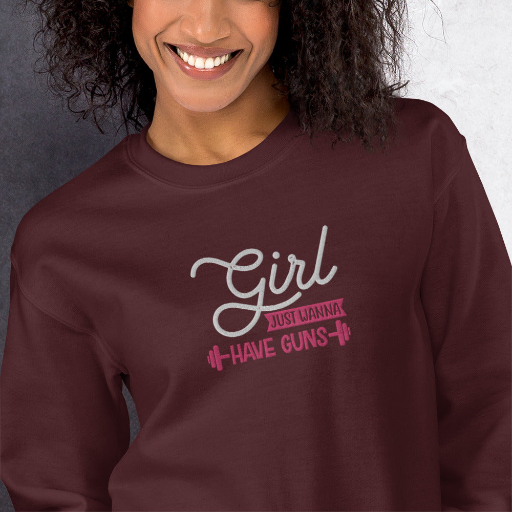 Girls Just Wanna Embroidered Fitness Sweatshirt - COFFEEBRE