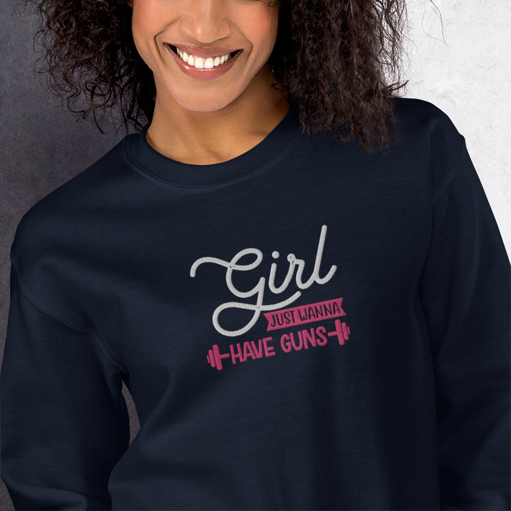 Girls Just Wanna Embroidered Fitness Sweatshirt - COFFEEBRE