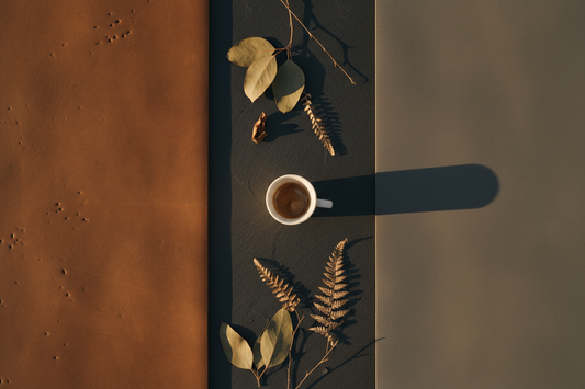 Natural rubber vs synthetic foam yoga mat comparison on dark slate — COFFEEBRE premium non-slip yoga mats engineered for hot yoga and Pilates practitioners.