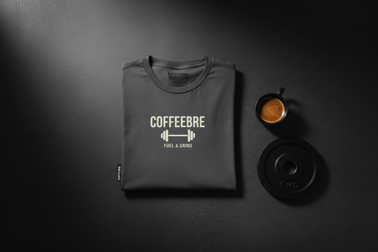 COFFEEBRE premium graphic and statement tees — minimalist coffee and fitness typography on ultra-soft cotton athletic t-shirt