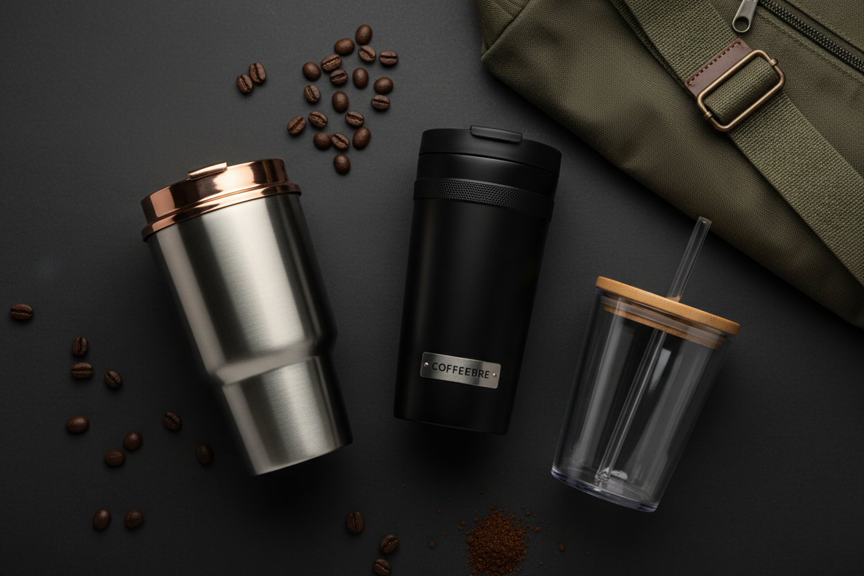 COFFEEBRE premium insulated travel cups and coffee tumblers — double-wall vacuum stainless steel drinkware for active lifestyles