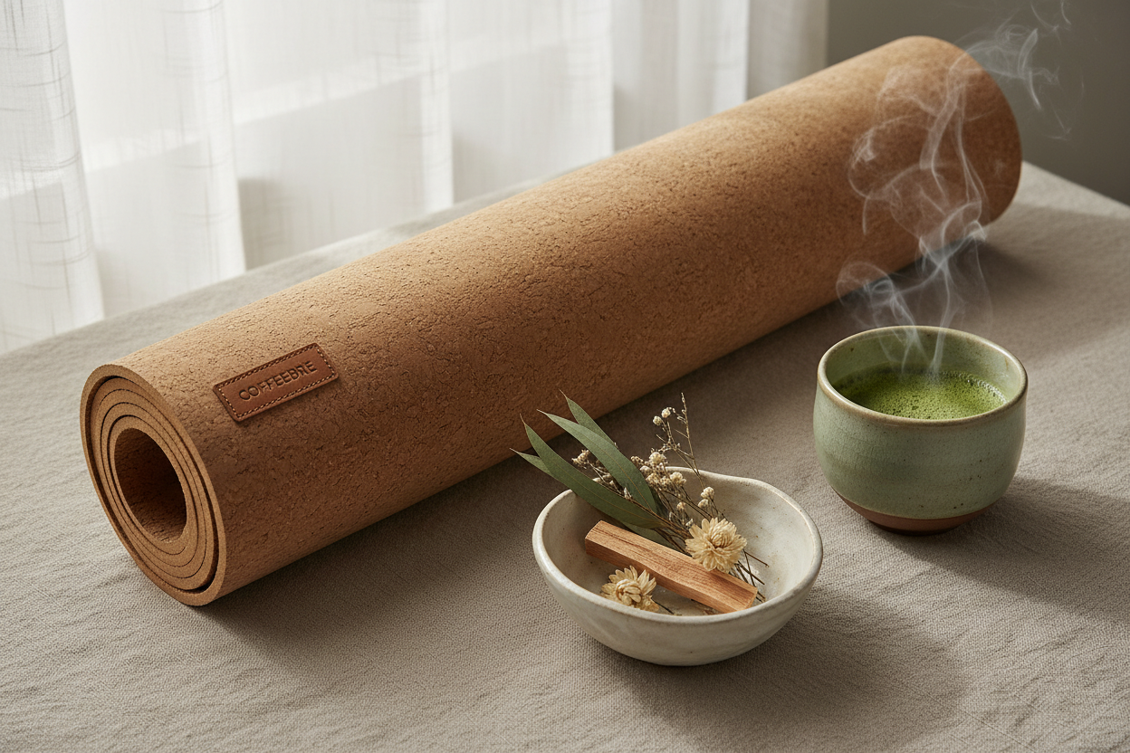 COFFEEBRE mindful wellness and yoga collection — premium yoga mat, botanical essentials and matcha cup for intentional active recovery