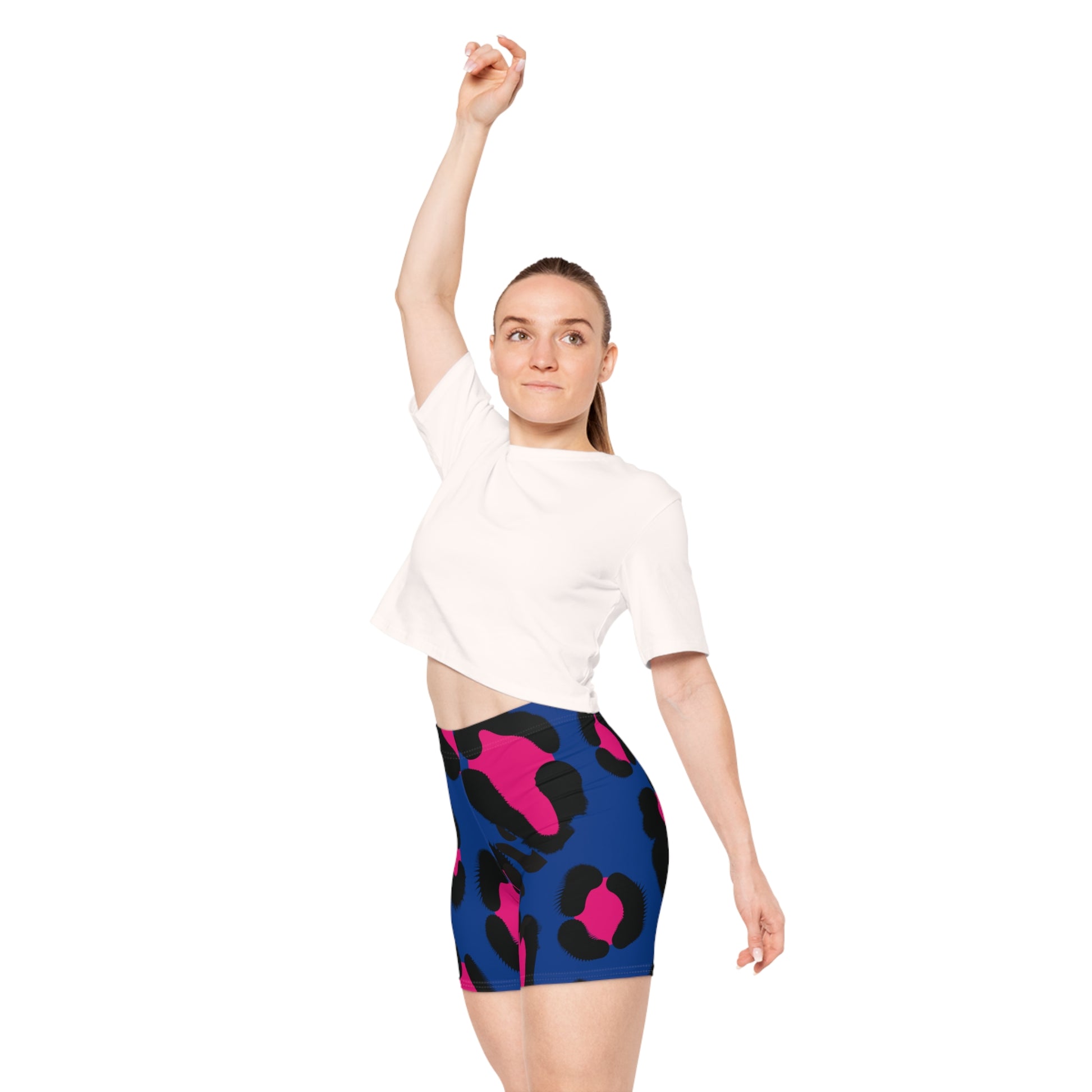 Blue Animal Print Biker Shorts - COFFEEBRE