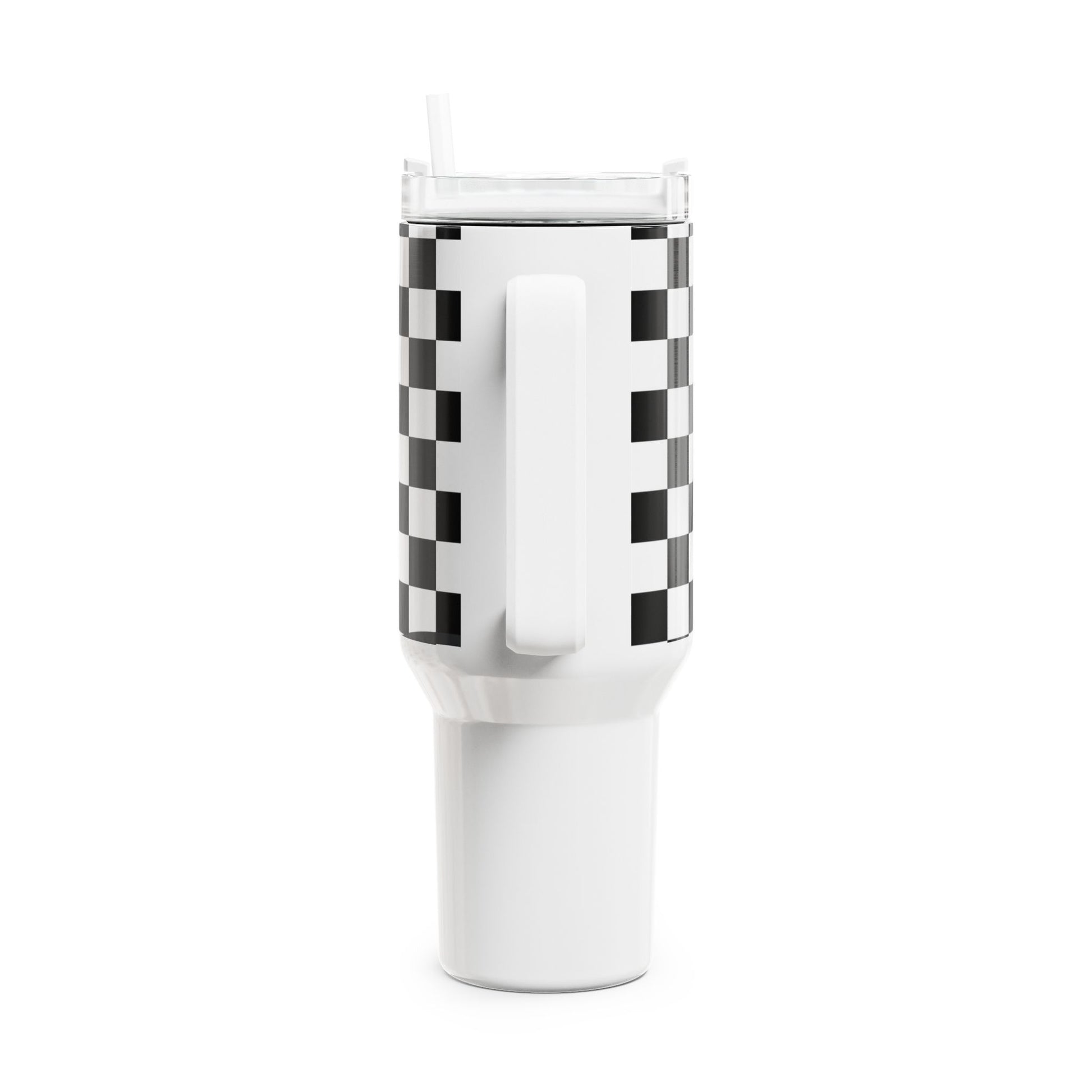 White Checkered Gym Tumbler -COFFEEBRE