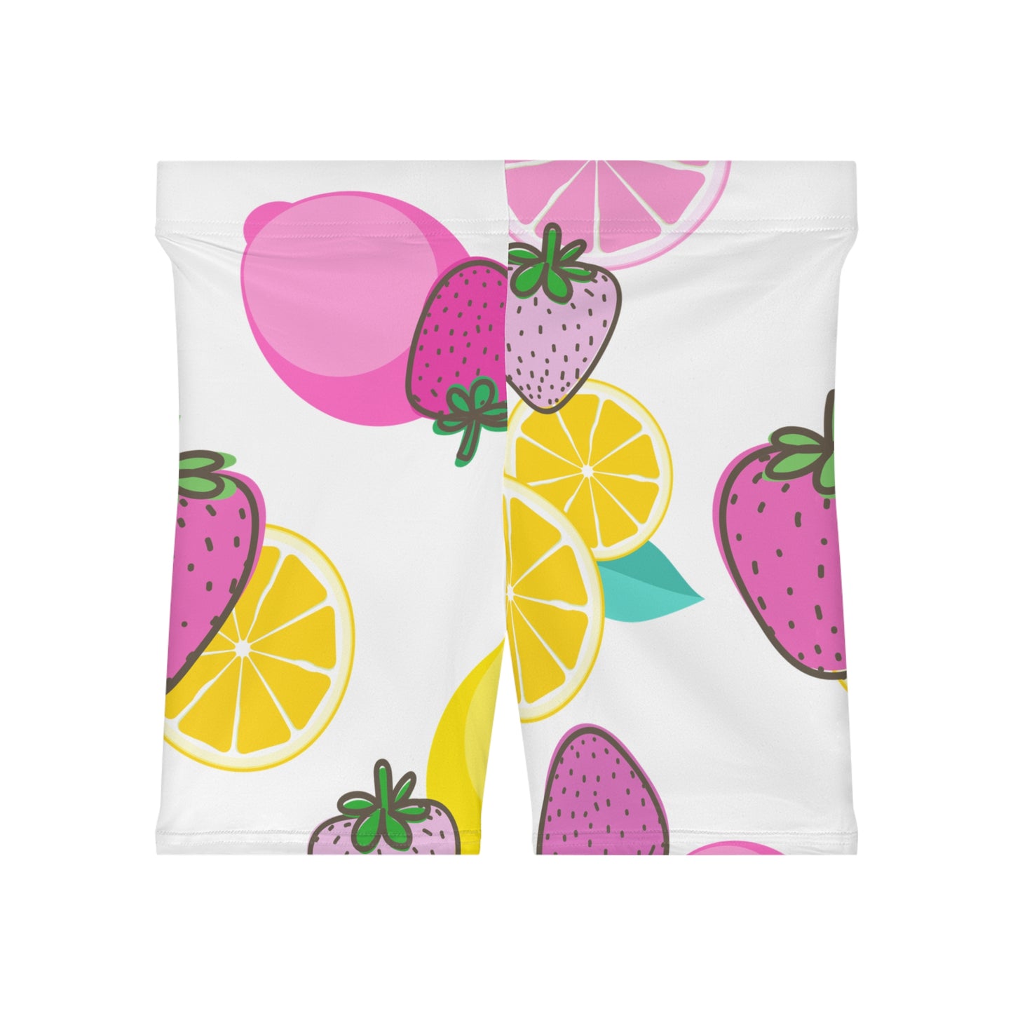 Pink Strawberry Lemon Athletic  Biker Shorts -  COFFEEBRE
