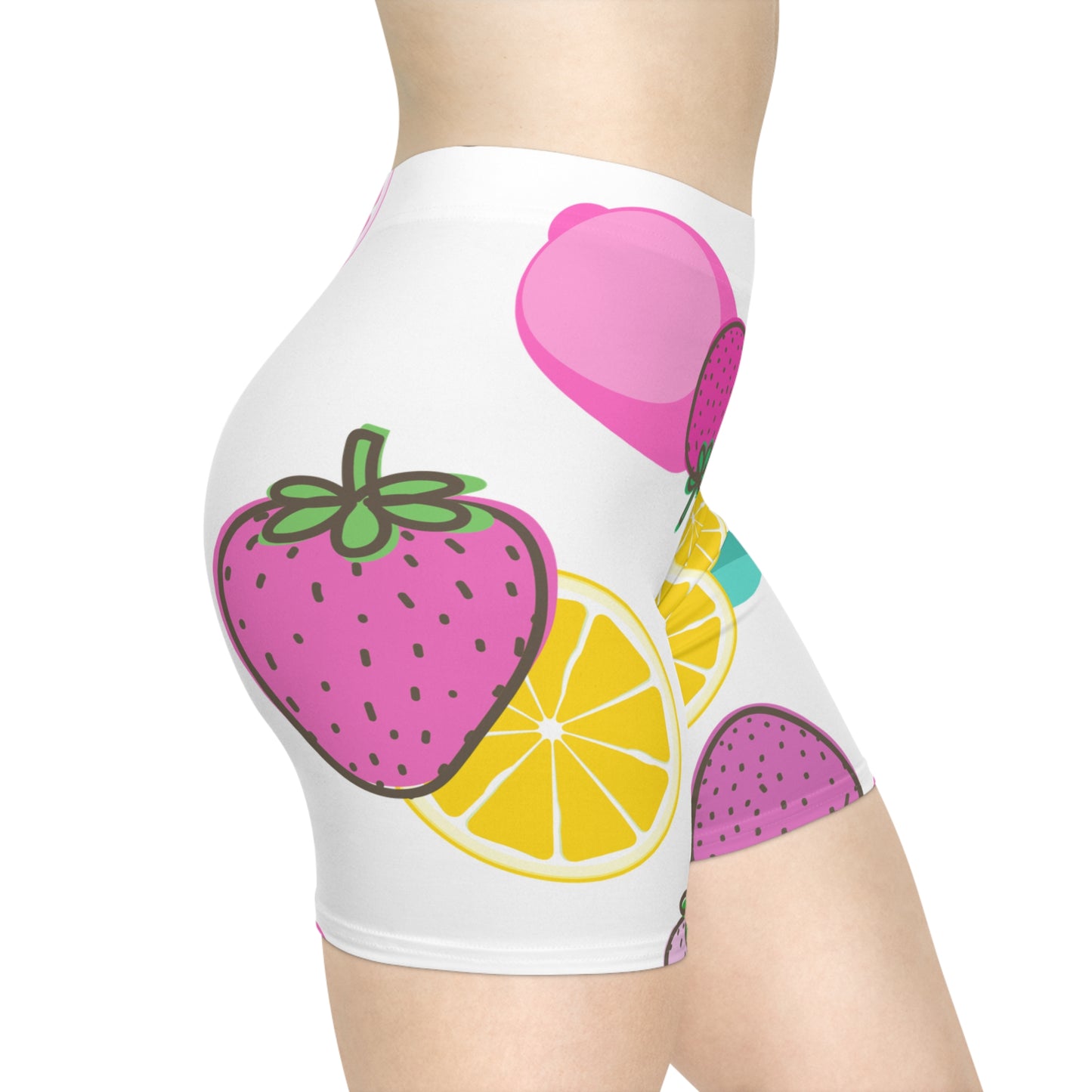 Pink Strawberry Lemon Athletic  Biker Shorts -  COFFEEBRE