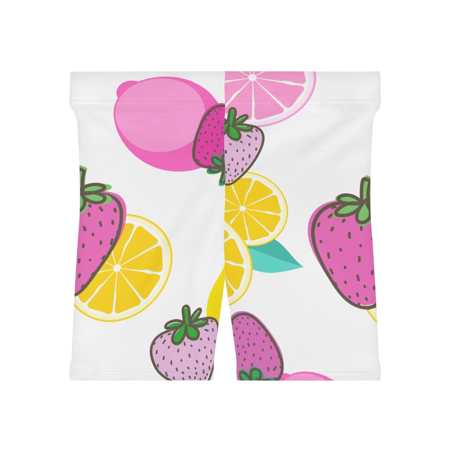 Pink Strawberry Lemon Athletic  Biker Shorts -  COFFEEBRE