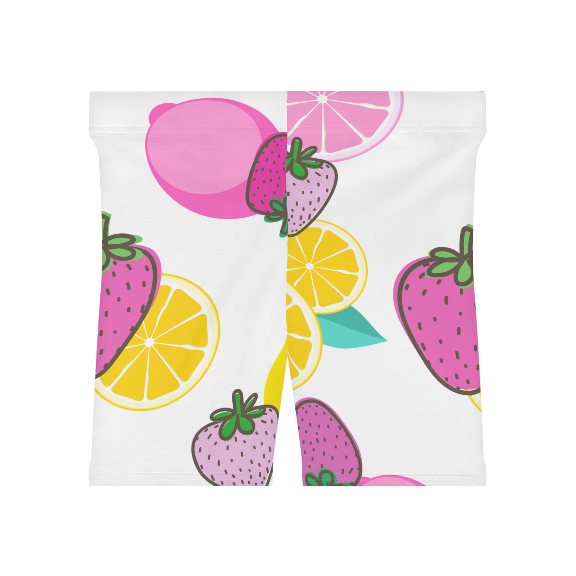 Pink Strawberry Lemon Athletic  Biker Shorts -  COFFEEBRE
