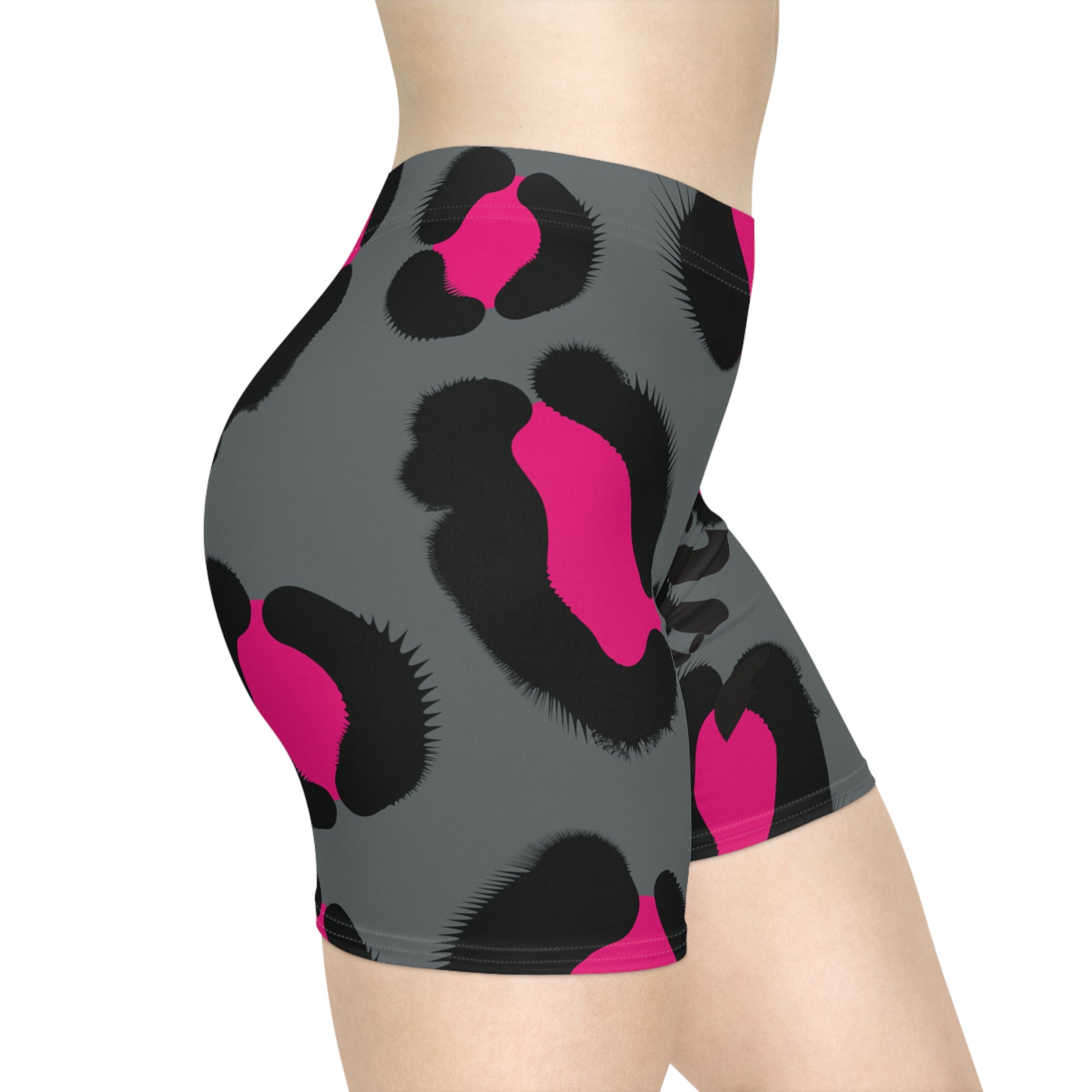 Grey Animal Print Biker Shorts - COFFEEBRE