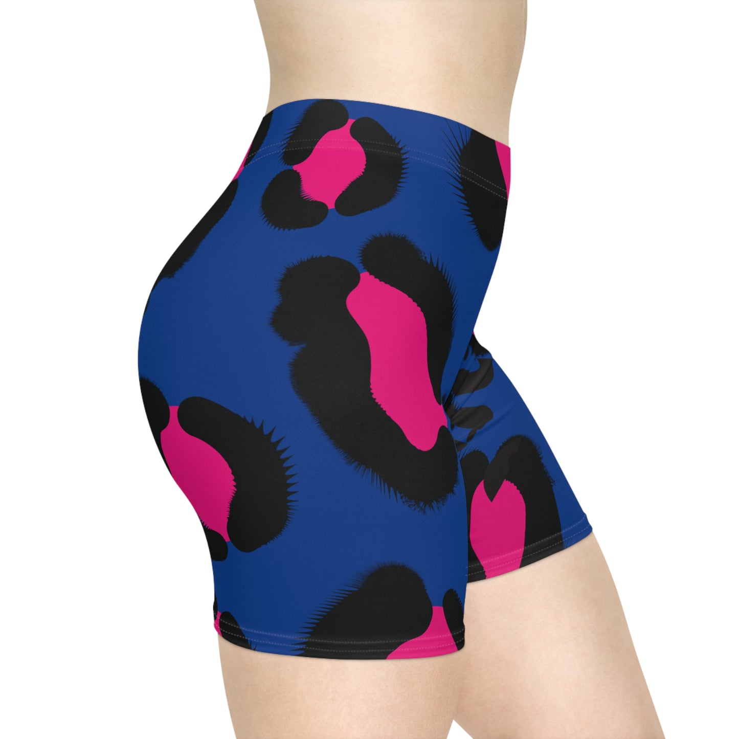 Blue Animal Print Biker Shorts