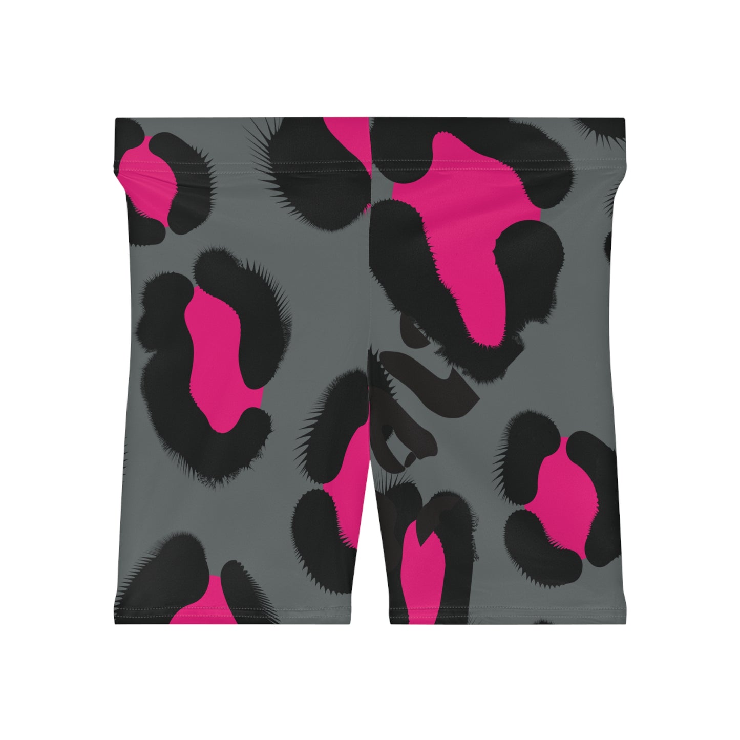 Grey Animal Print Biker Shorts - COFFEEBRE