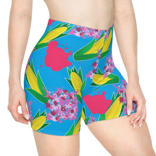 Floral Corn Workout  Biker Shorts - COFFEEBRE