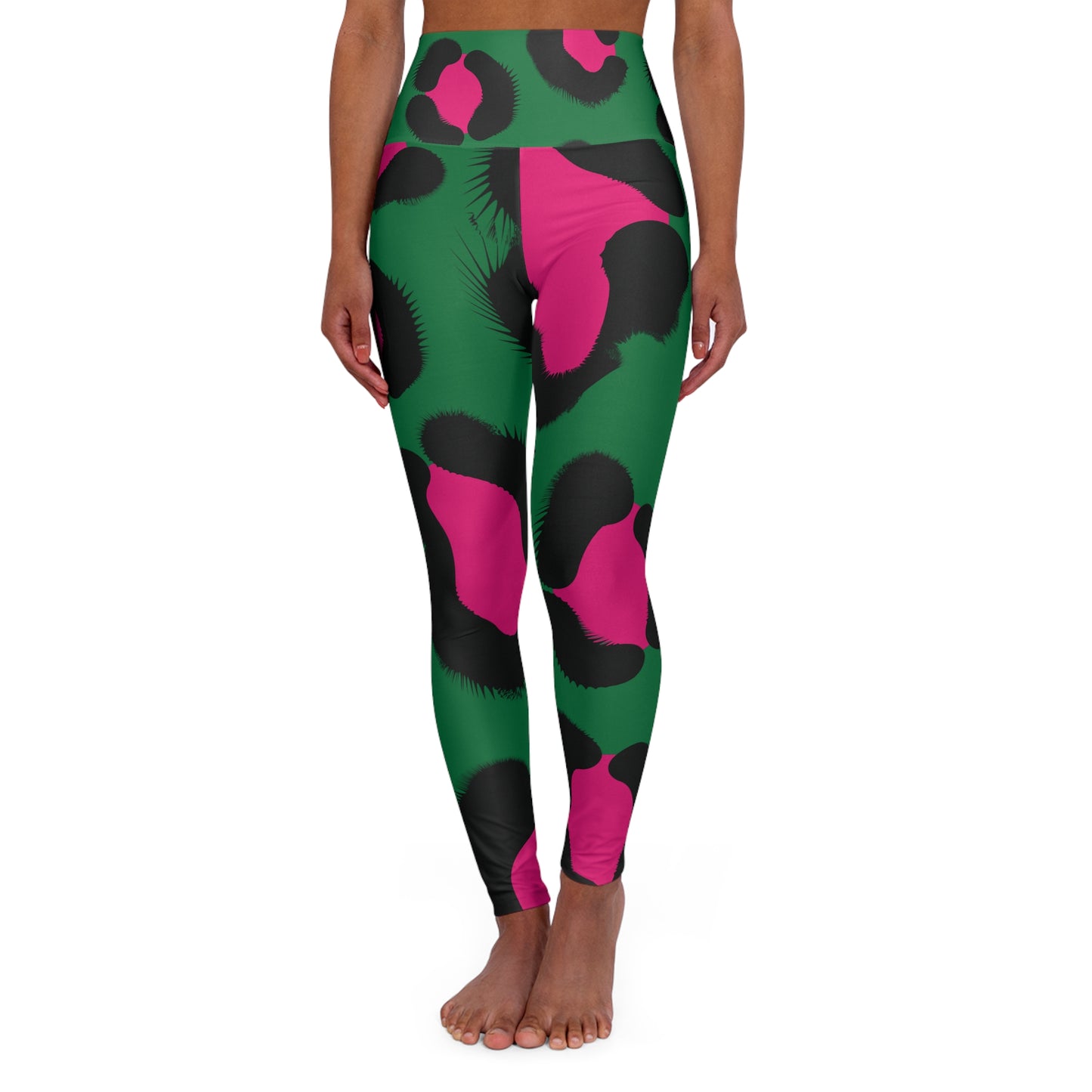 Green Animal Print High Waisted Yoga Leggings - COFFEEBRE