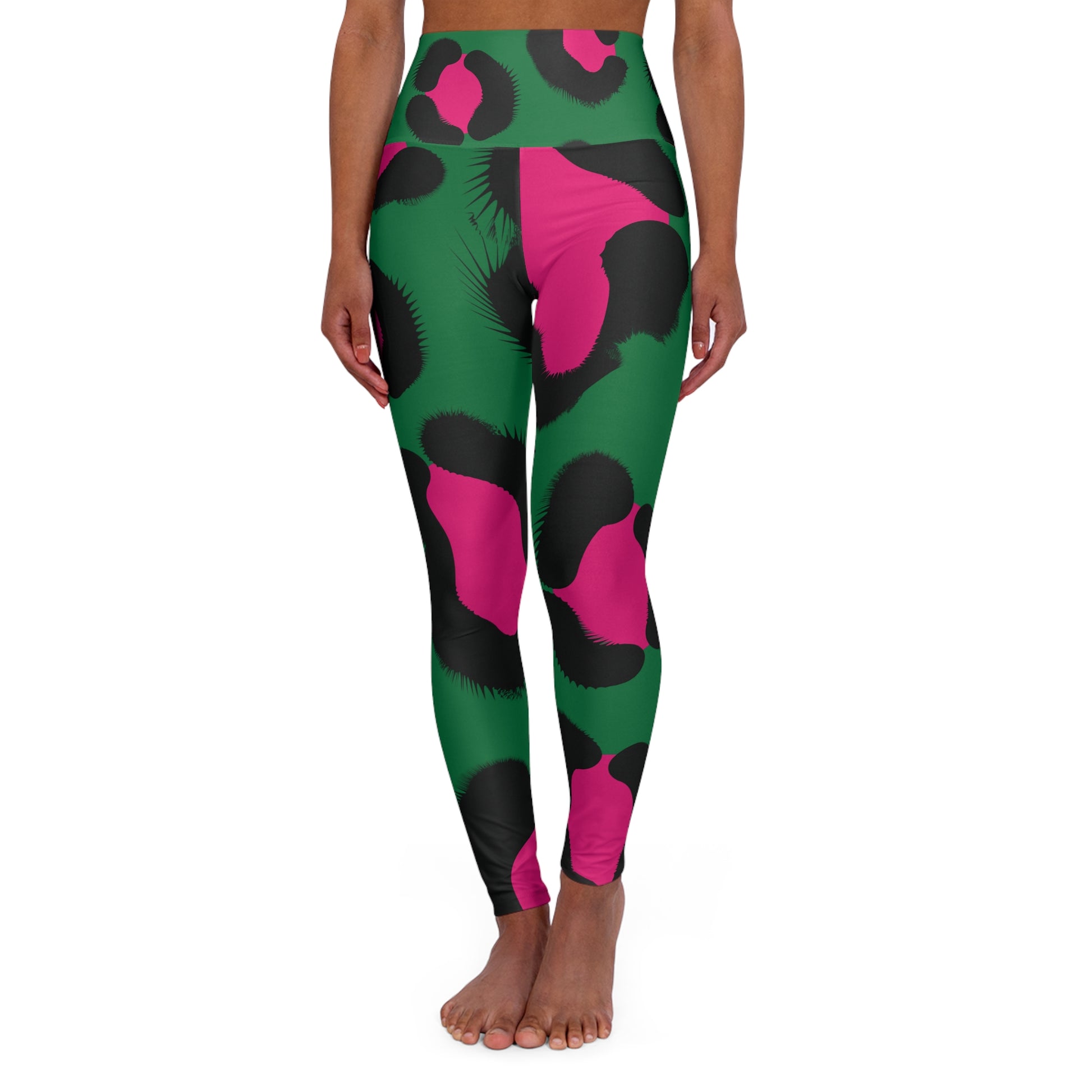 Green Animal Print High Waisted Yoga Leggings - COFFEEBRE