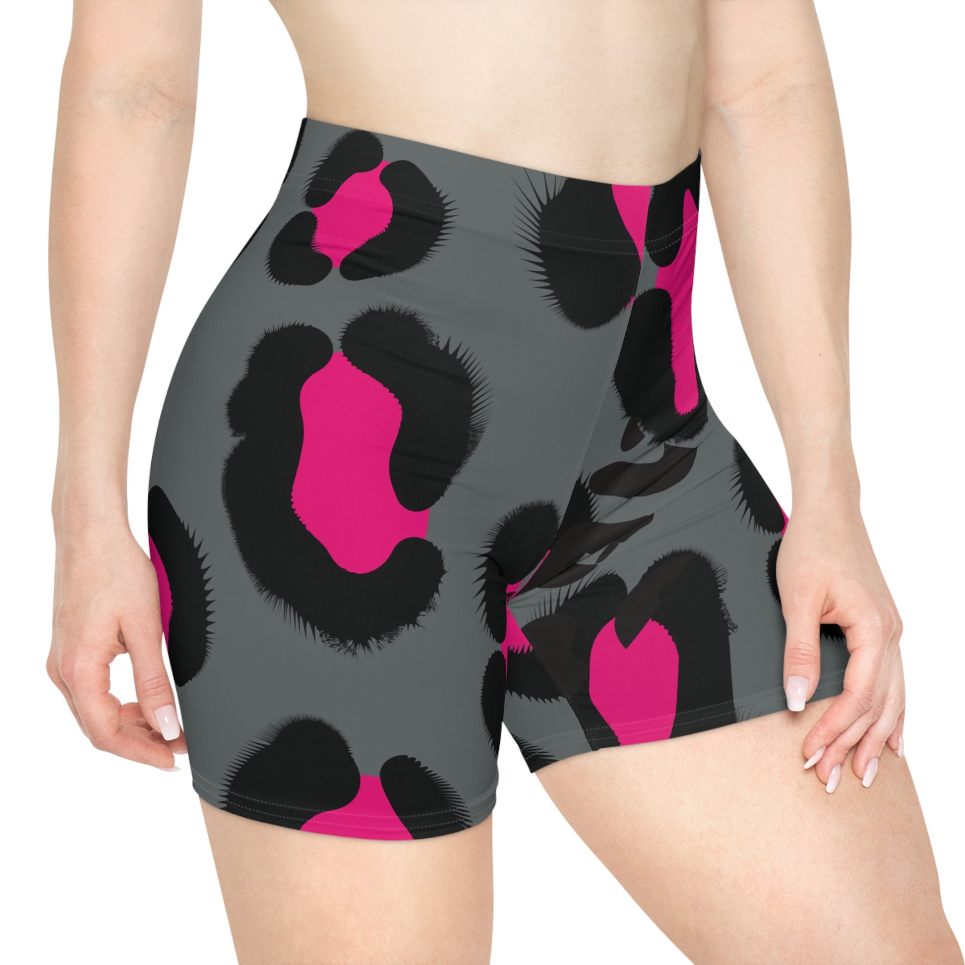 Grey Animal Print Biker Shorts - COFFEEBRE