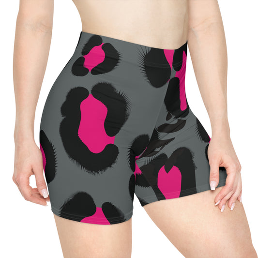 Grey Animal Print Biker Shorts - COFFEEBRE