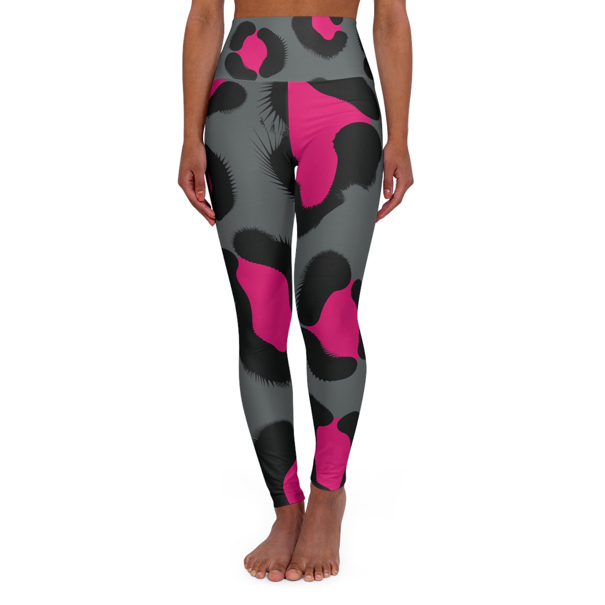 Grey Animal Print High Waisted Yoga Leggings - COFFEEBRE