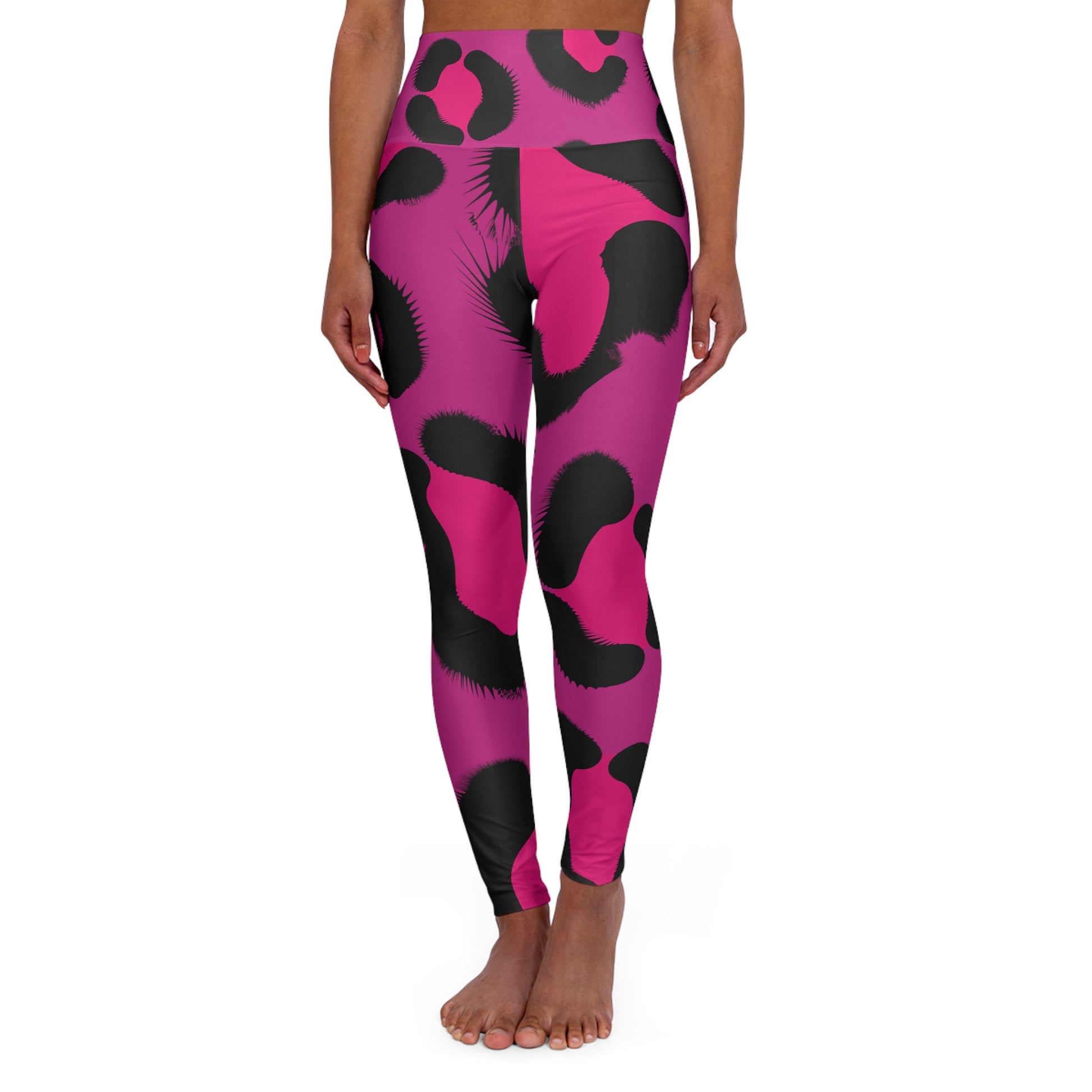 Pink Animal Print High Waisted Yoga Leggings - COFFEEBRE