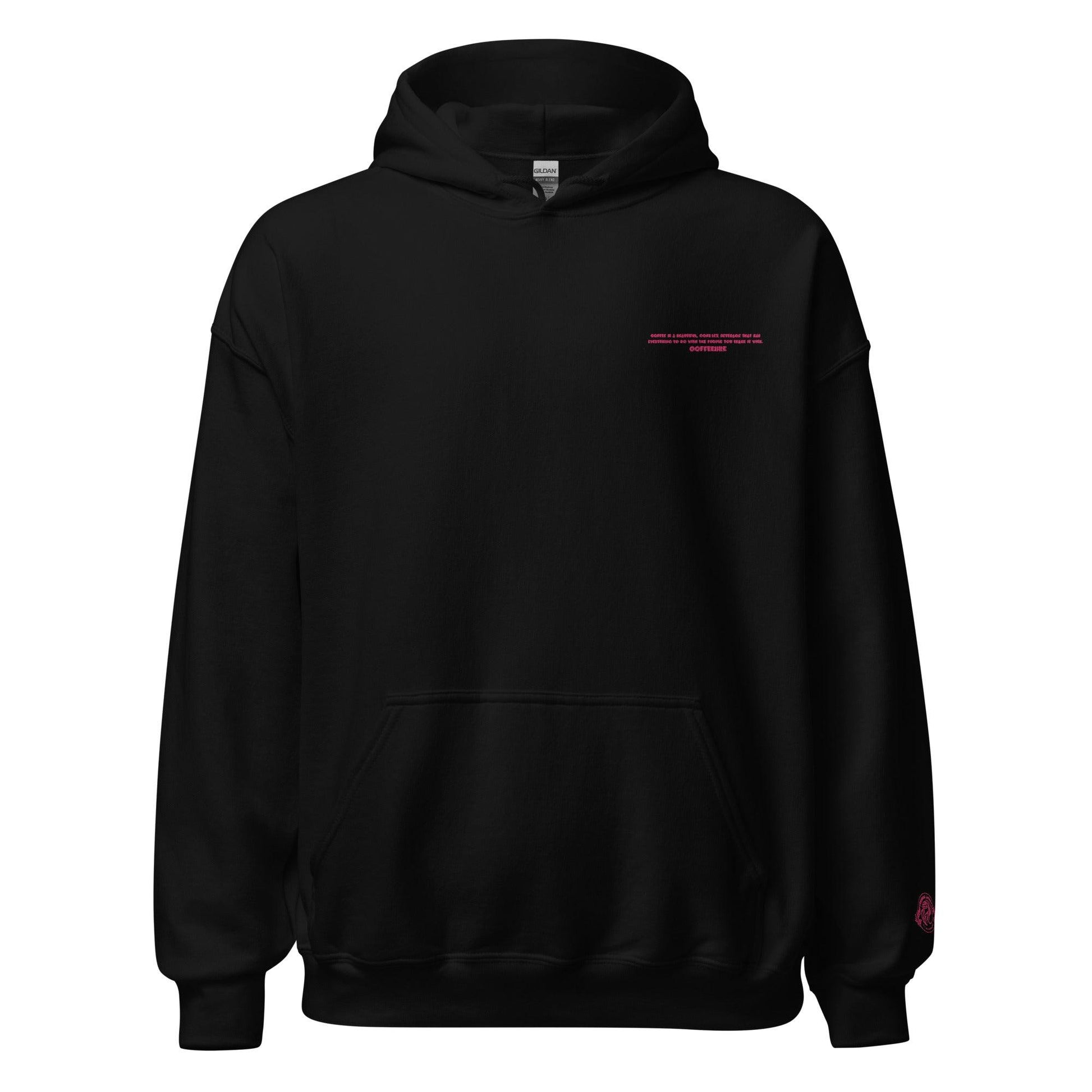 Embroidered Sleeved Print Pullover Unisex Hoodie - COFFEEBRE