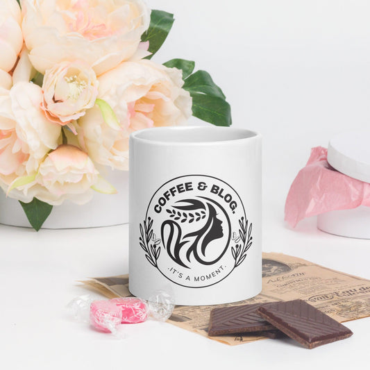 Minimalist White Glossy Coffee Mug Gift For Coffee Blogger - COFFEEBRE