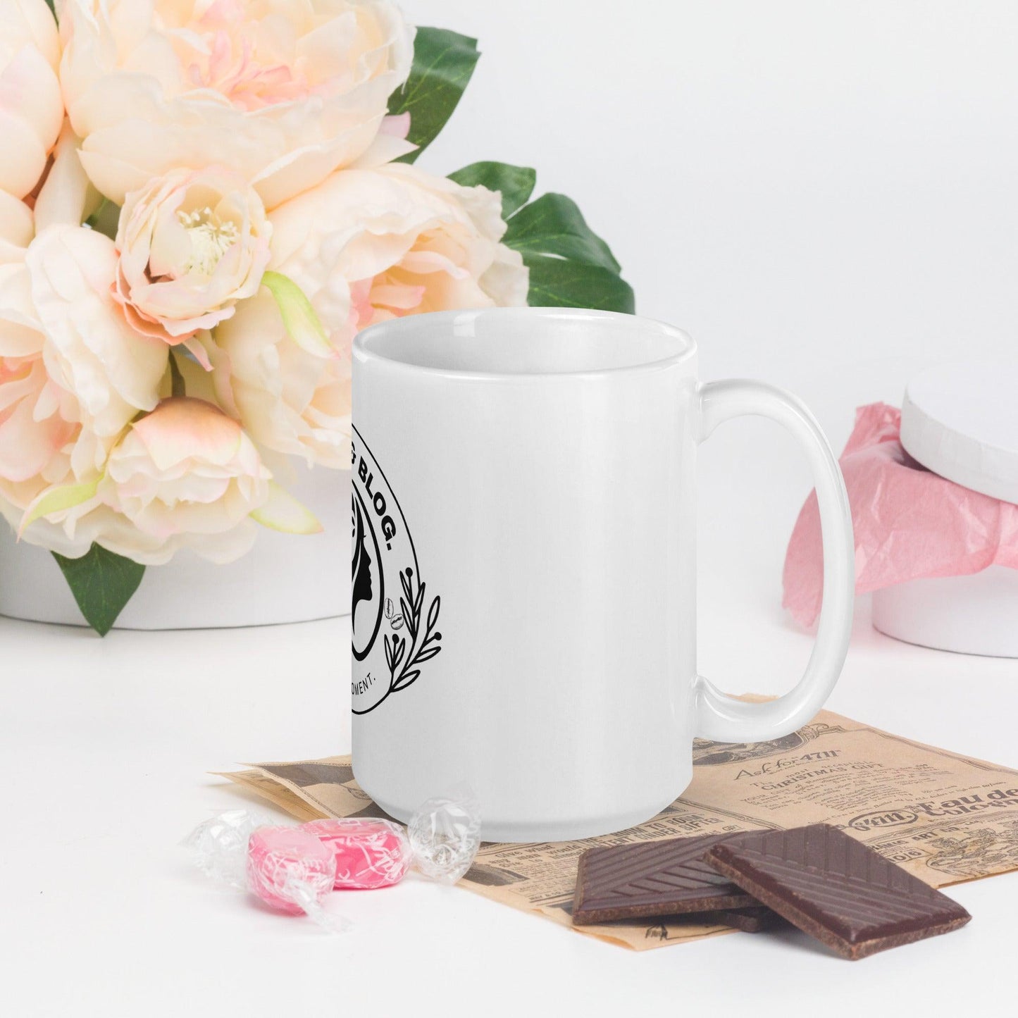 Minimalist White Glossy Coffee Mug Gift For Coffee Blogger - COFFEEBRE