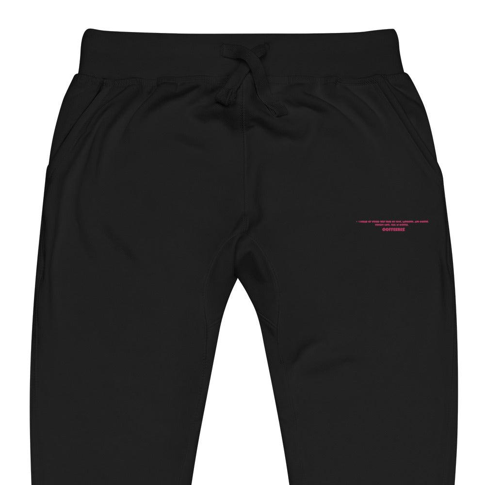 Unisex Embroidered Pink Text Fleece Sweatpants