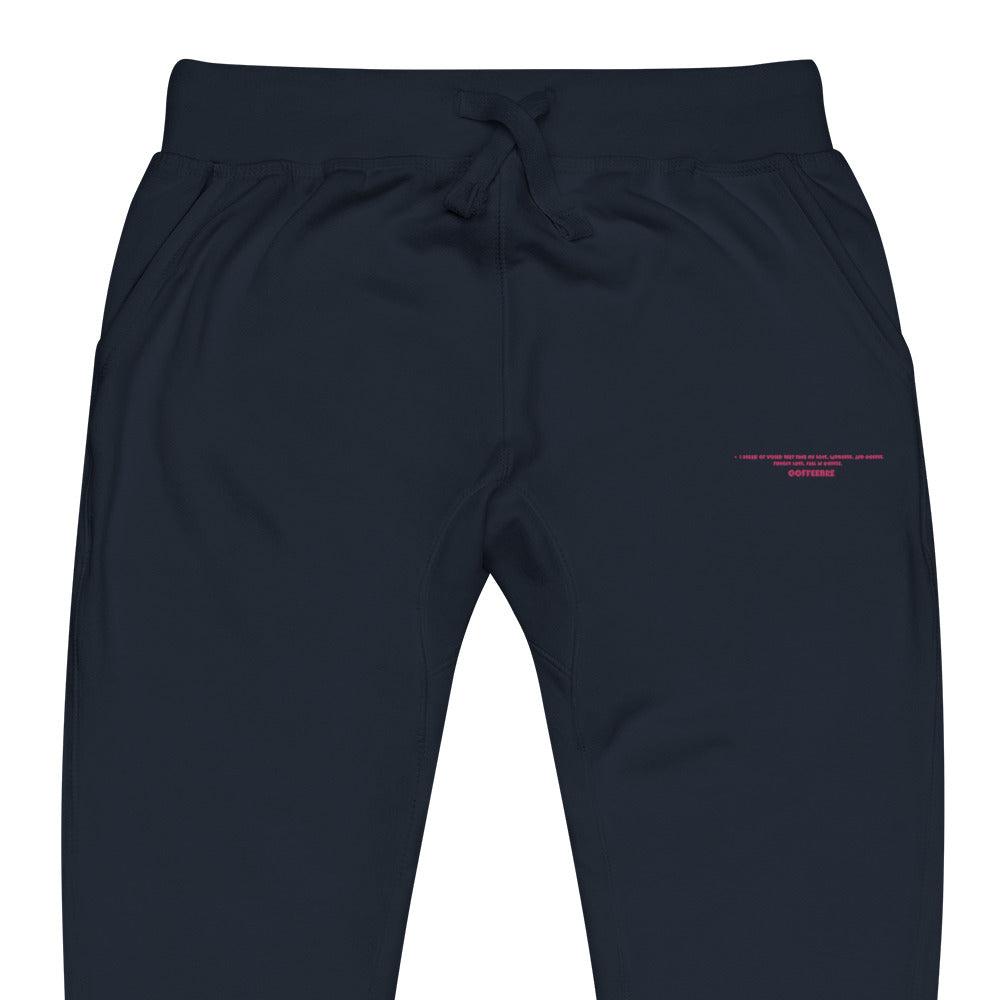 Unisex Embroidered Pink Text Fleece Sweatpants